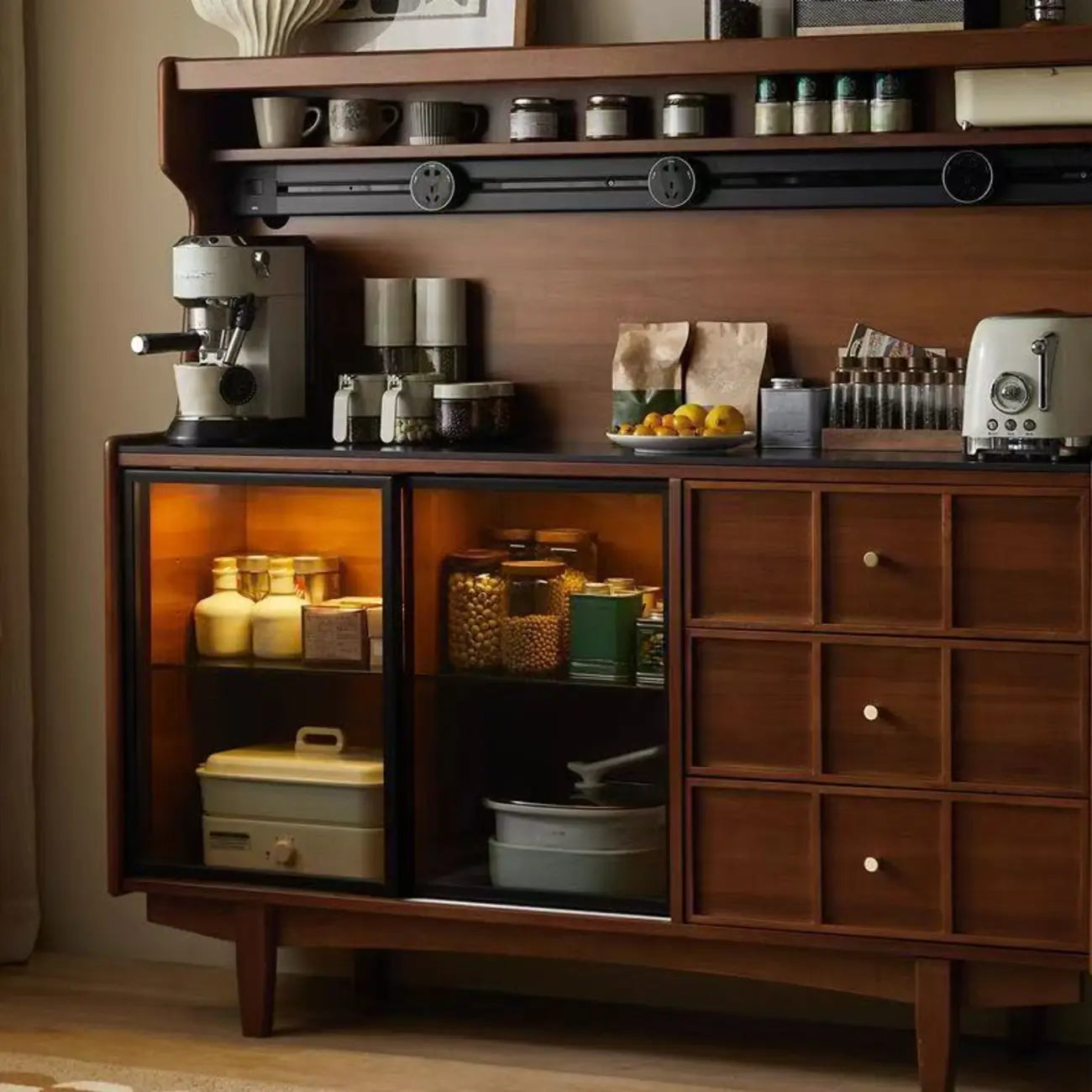 Modern Espresso Wood Buffet with Stone Top