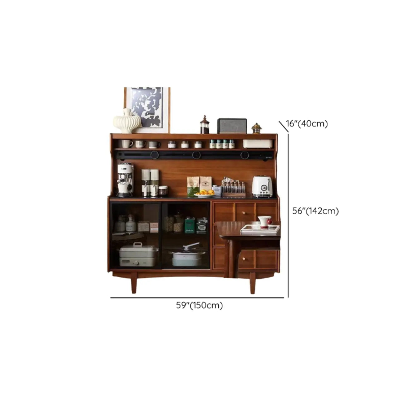 Modern Espresso Wood Buffet with Stone Top