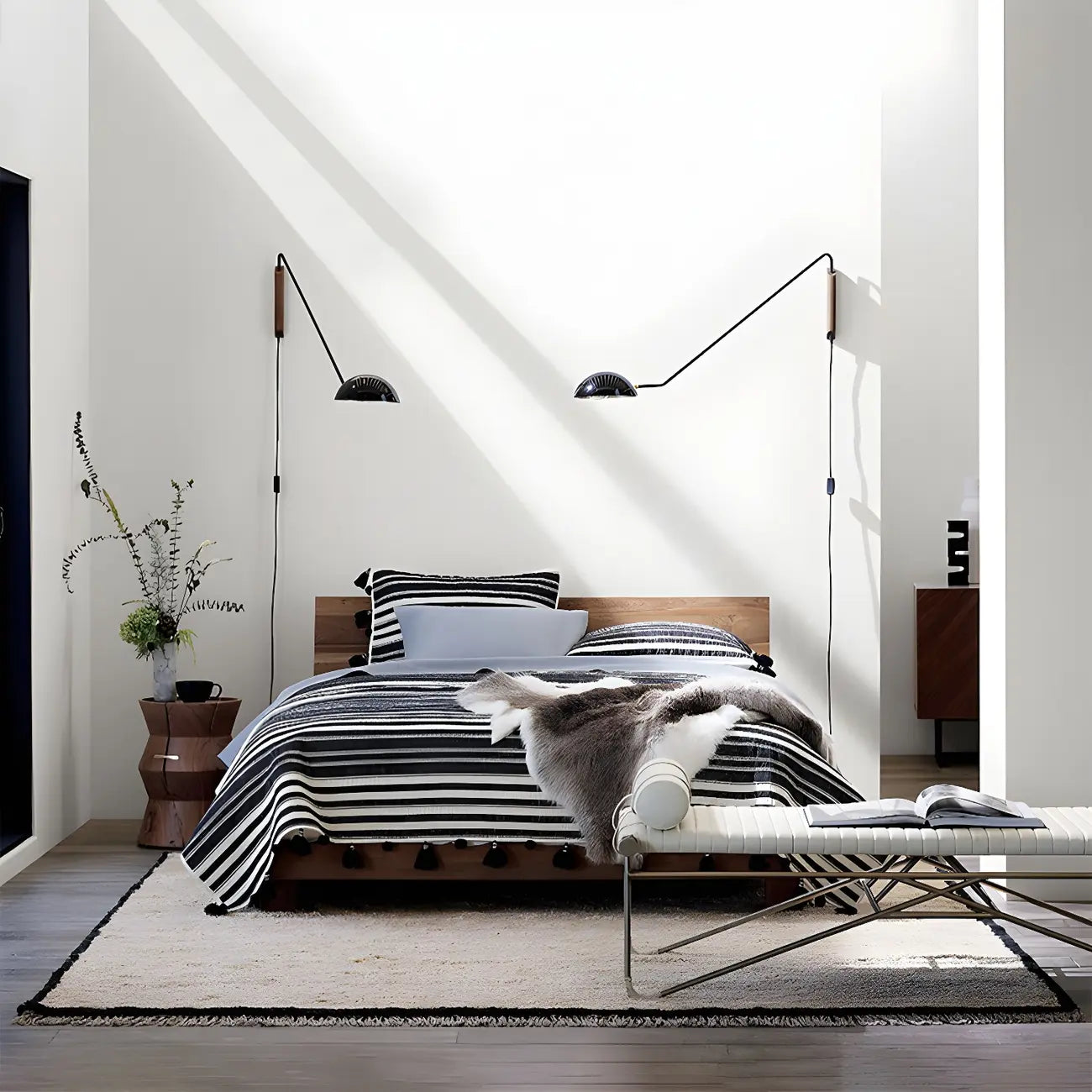 Minimalist Metal Bowl Shade Swing Arm Wall Light