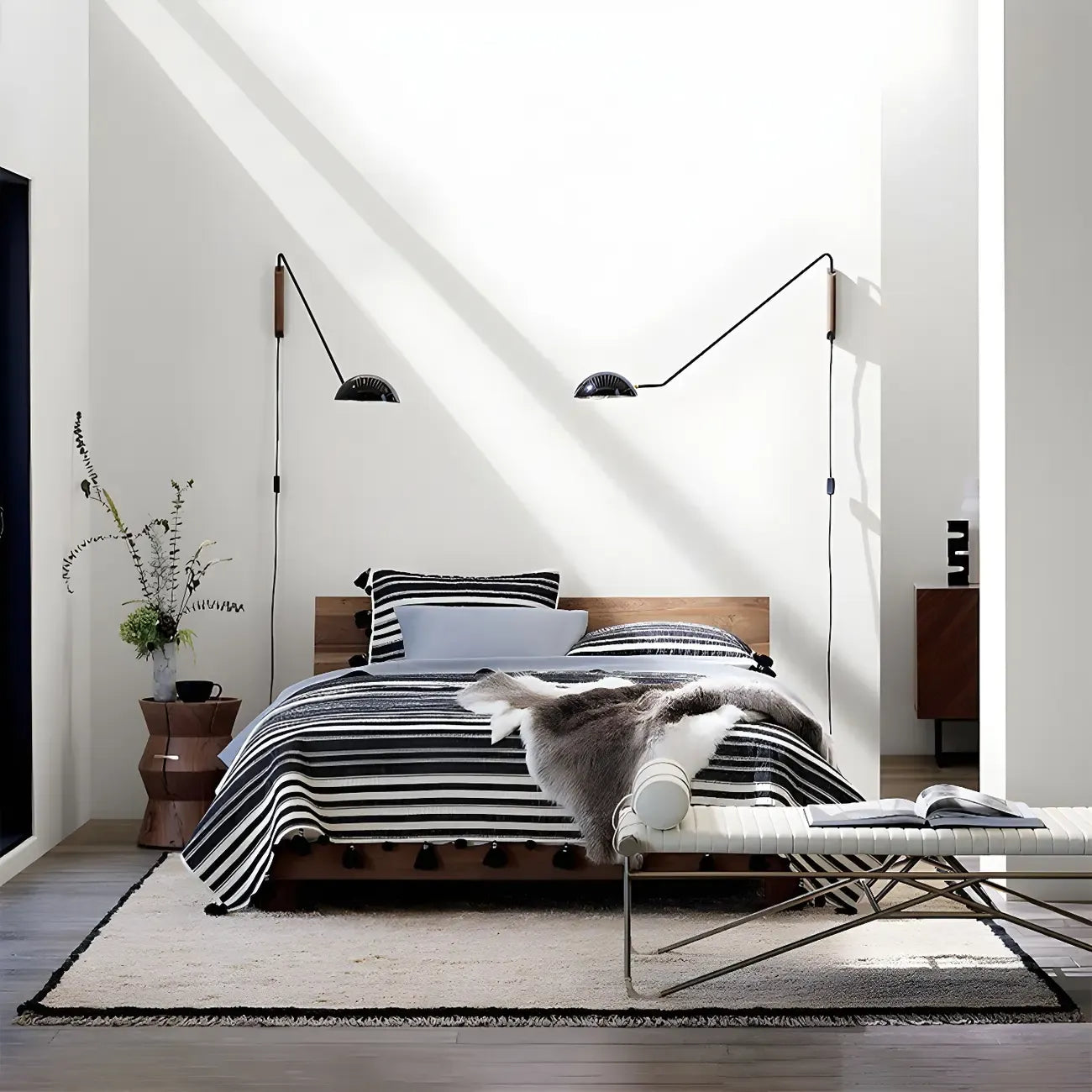 Minimalist Metal Bowl Shade Swing Arm Wall Light