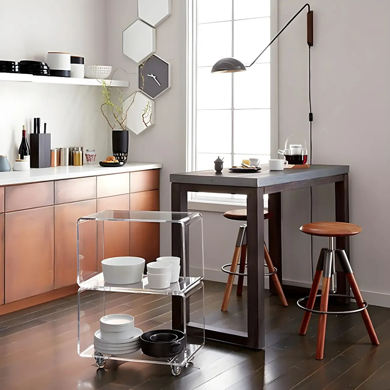 Minimalist Metal Bowl Shade Swing Arm Wall Light