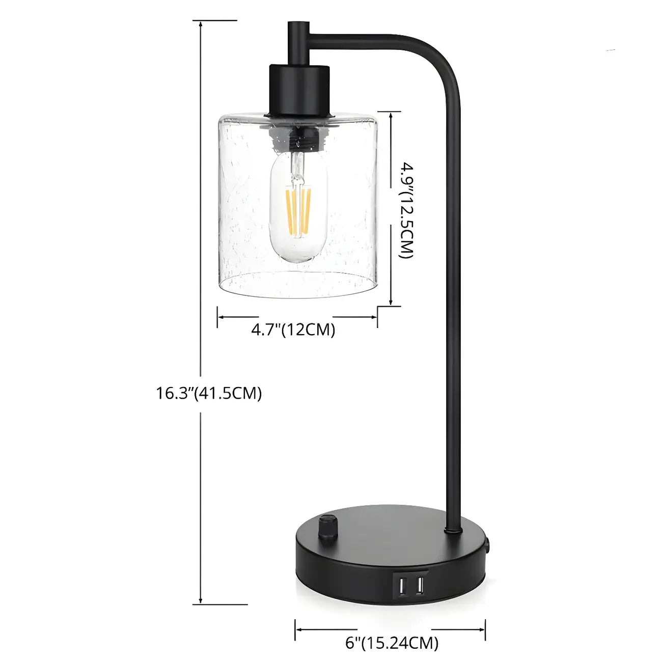 Simple Black Metal Glass Barrel Table Lamp with Touch Switch