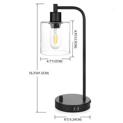 Simple Black Metal Glass Barrel Table Lamp with Touch Switch