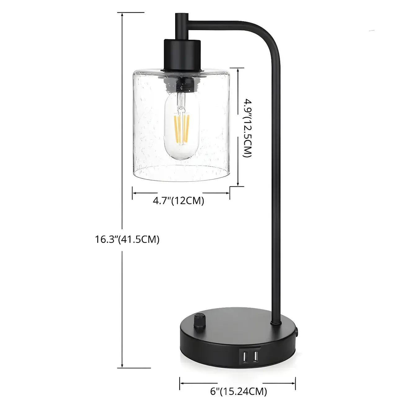 Simple Black Metal Glass Barrel Table Lamp with Touch Switch