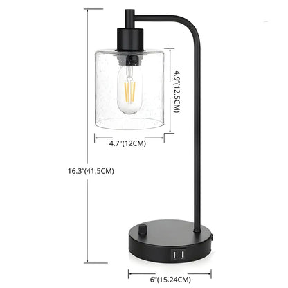 Simple Black Metal Glass Barrel Table Lamp with Touch Switch