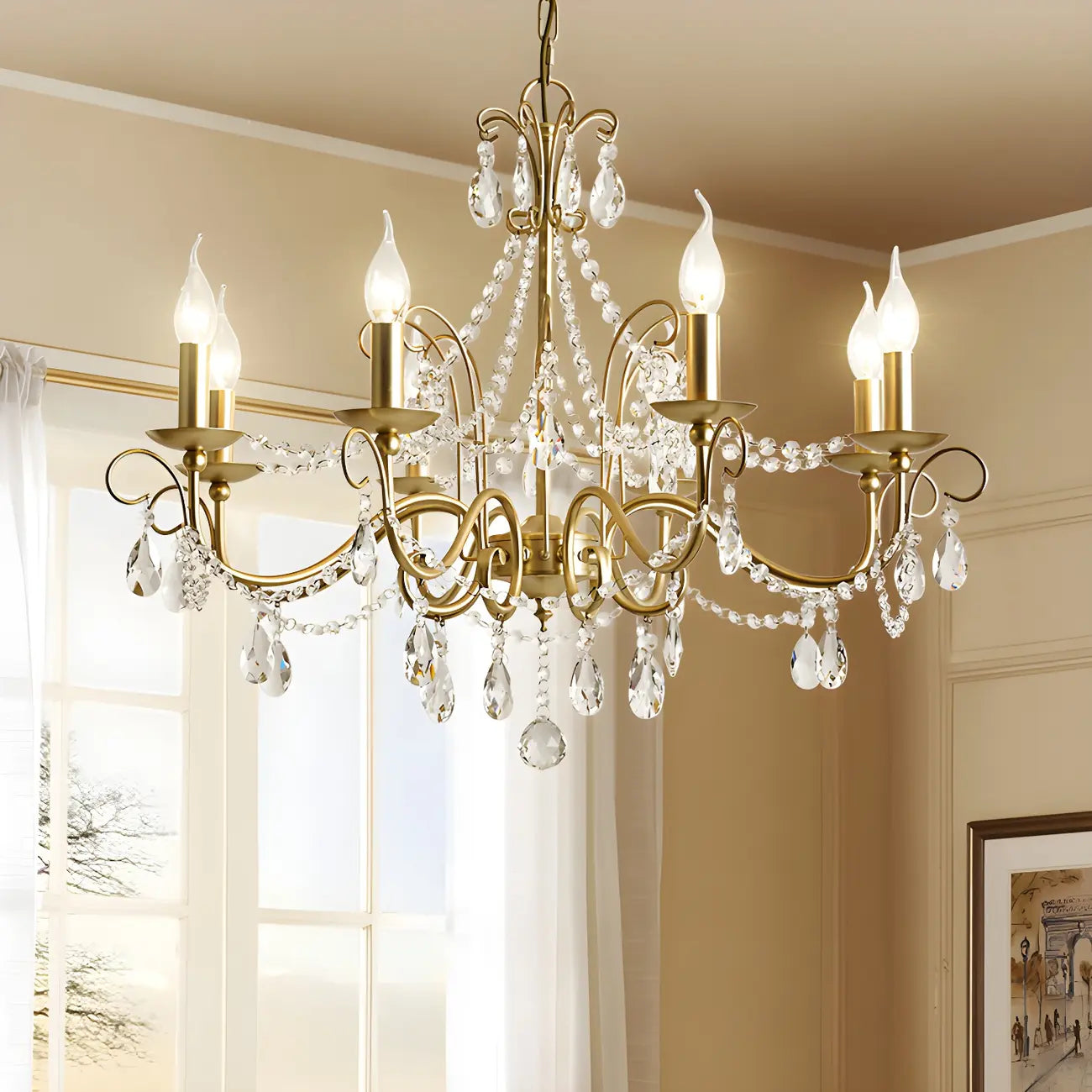 Gold Crystal Metal Elegant Classic Chandelier Light