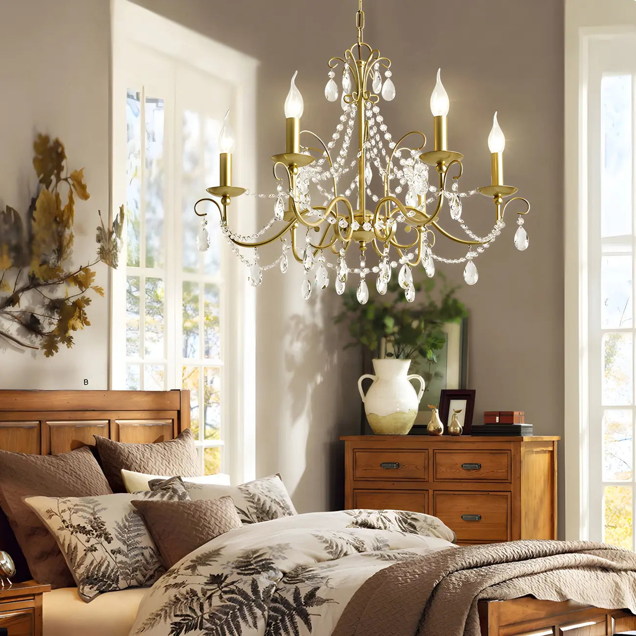 Gold Crystal Metal Elegant Classic Chandelier Light