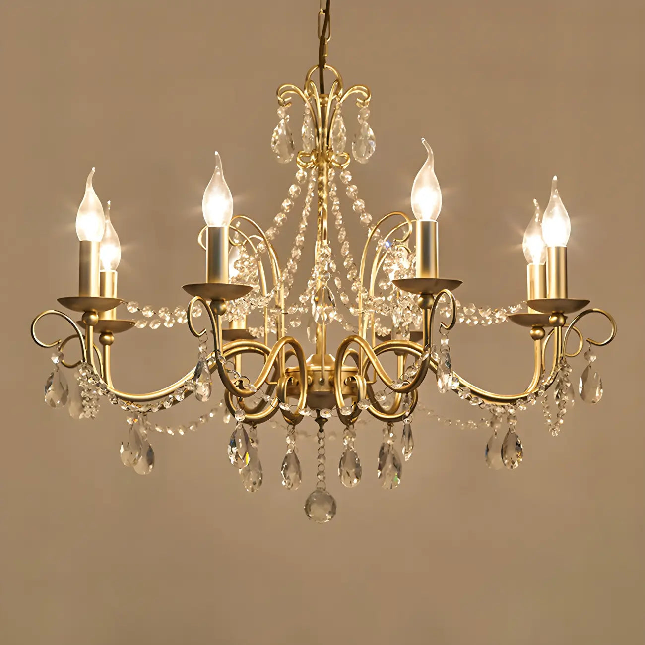 Gold Crystal Metal Elegant Classic Chandelier Light