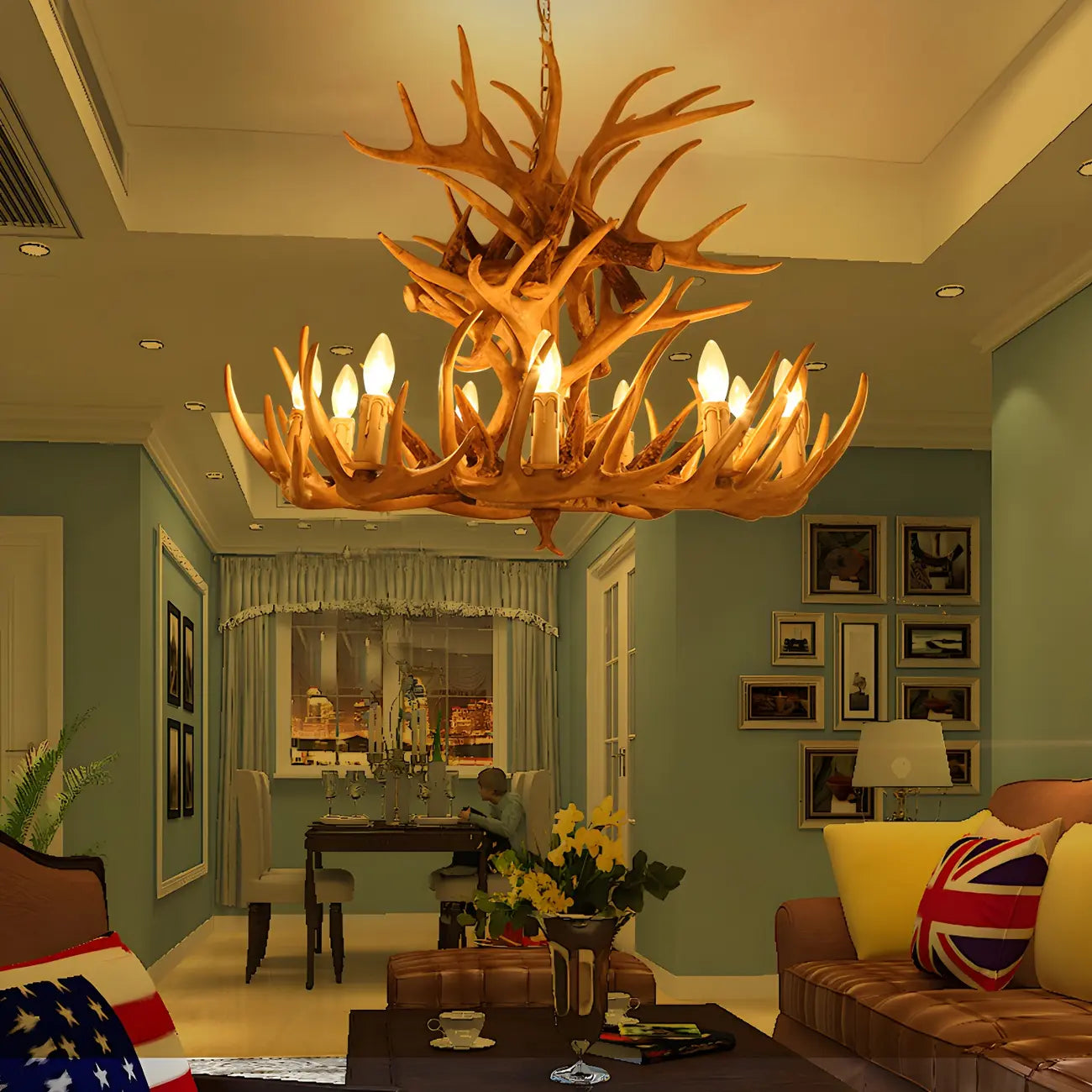 Rustic Large Antler Candelabra Chandelier with 2 Tiers