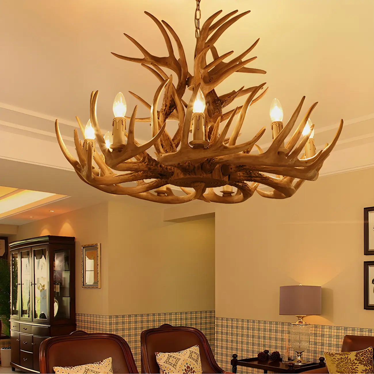 Rustic Large Antler Candelabra Chandelier with 2 Tiers