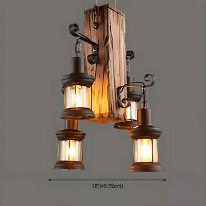 Industrial Farmhouse Metal Wood Rectangular Chandelier