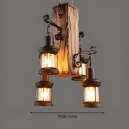 Industrial Farmhouse Metal Wood Rectangular Chandelier