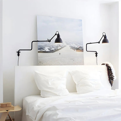 Industrial Black Swing Arm Aluminum Shade Wall Light