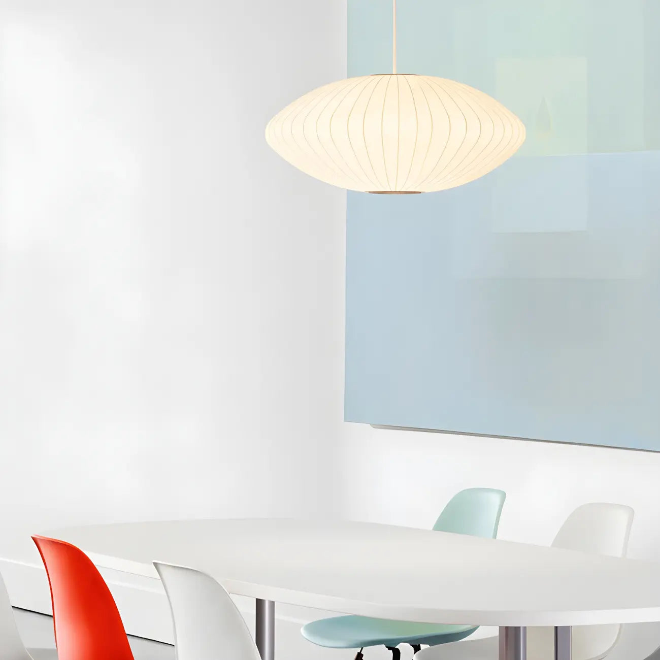 Contemporary White Disk Shaped Silk LED Pendant Light