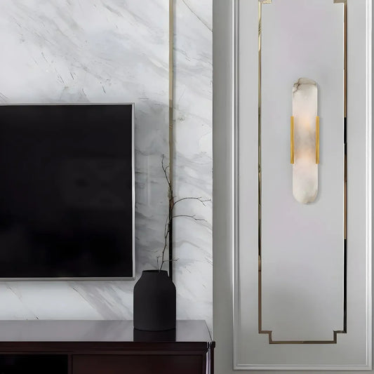 Contemporary Gold Oval Marble Wall Sconce