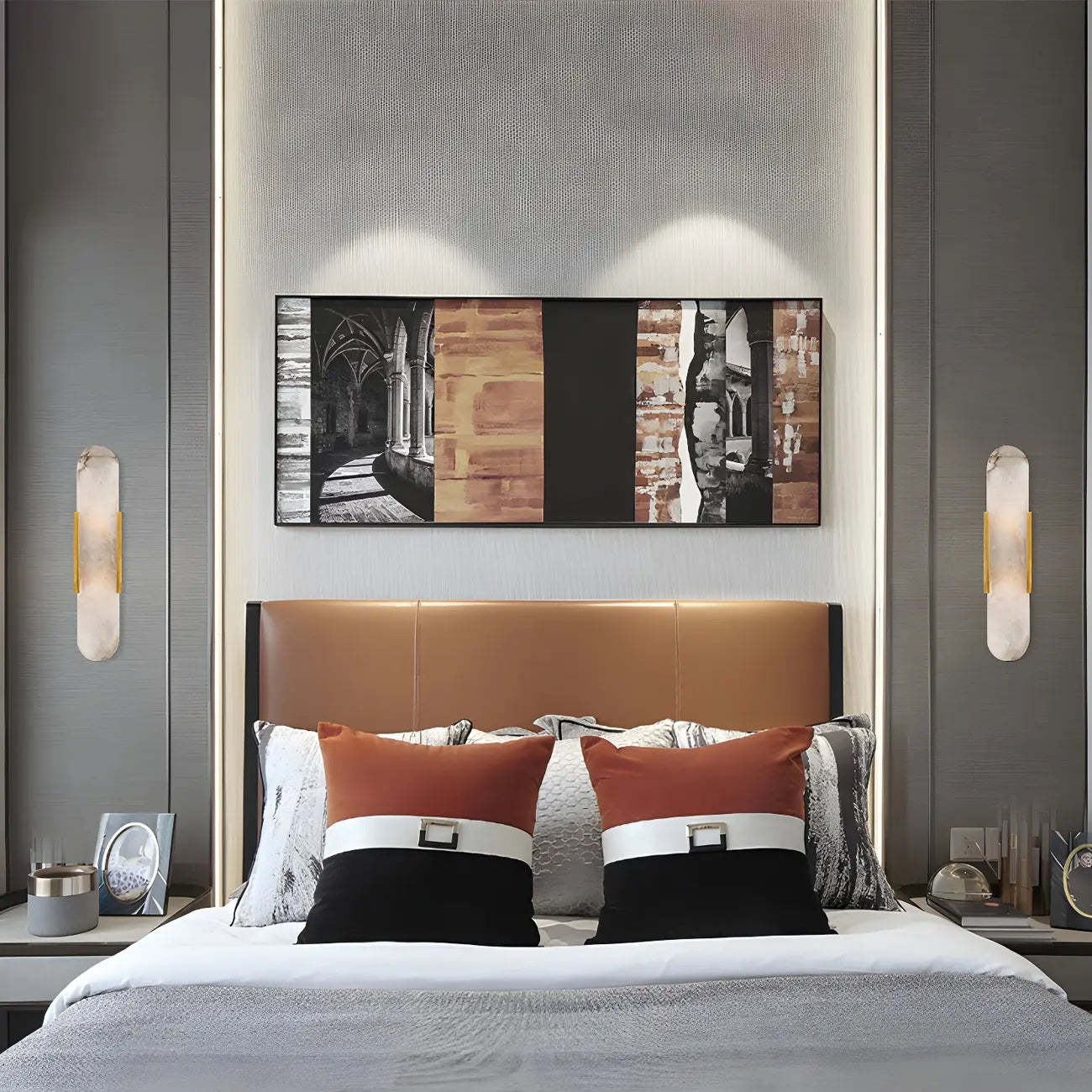 Contemporary Gold Oval Marble Wall Sconce