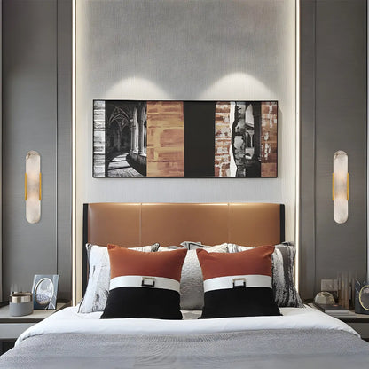 Contemporary Gold Oval Marble Wall Sconce
