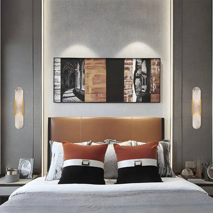 Contemporary Gold Oval Marble Wall Sconce