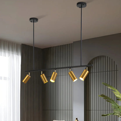 5-Light Modern Black/Gold Metal Cylinder Island Ceiling Light