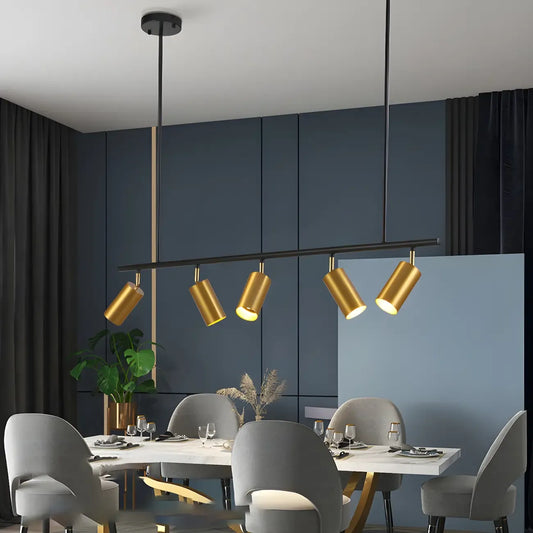 5-Light Modern Black/Gold Metal Cylinder Island Ceiling Light