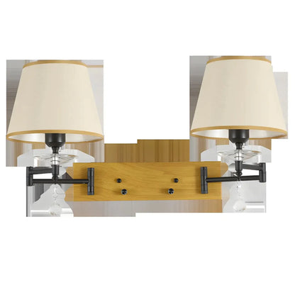2-Light Silver Swing Arm Fabric Shade Wall Light
