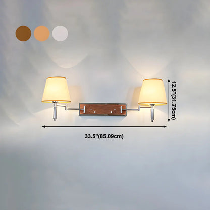 2-Light Silver Swing Arm Fabric Shade Wall Light