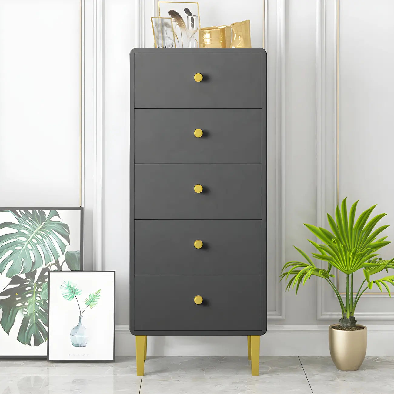 Glam White Narrow Gold Legs Bachelor Chest