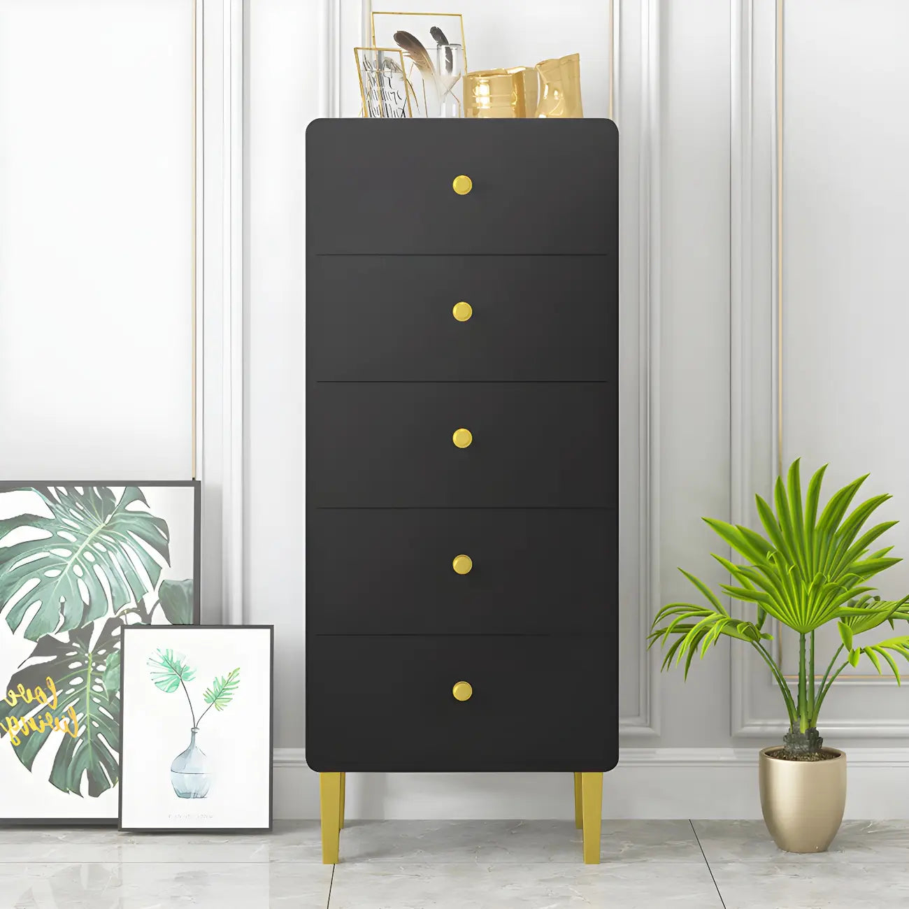 Glam White Narrow Gold Legs Bachelor Chest