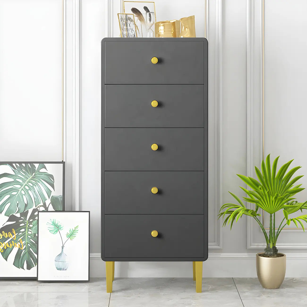 Glam White Narrow Gold Legs Bachelor Chest