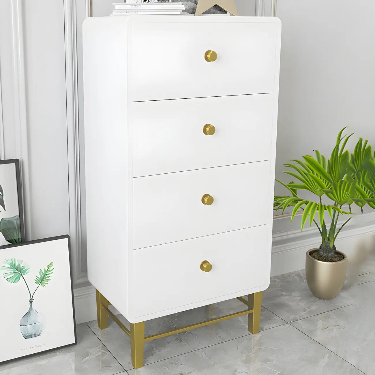 Glam White Narrow Gold Legs Bachelor Chest