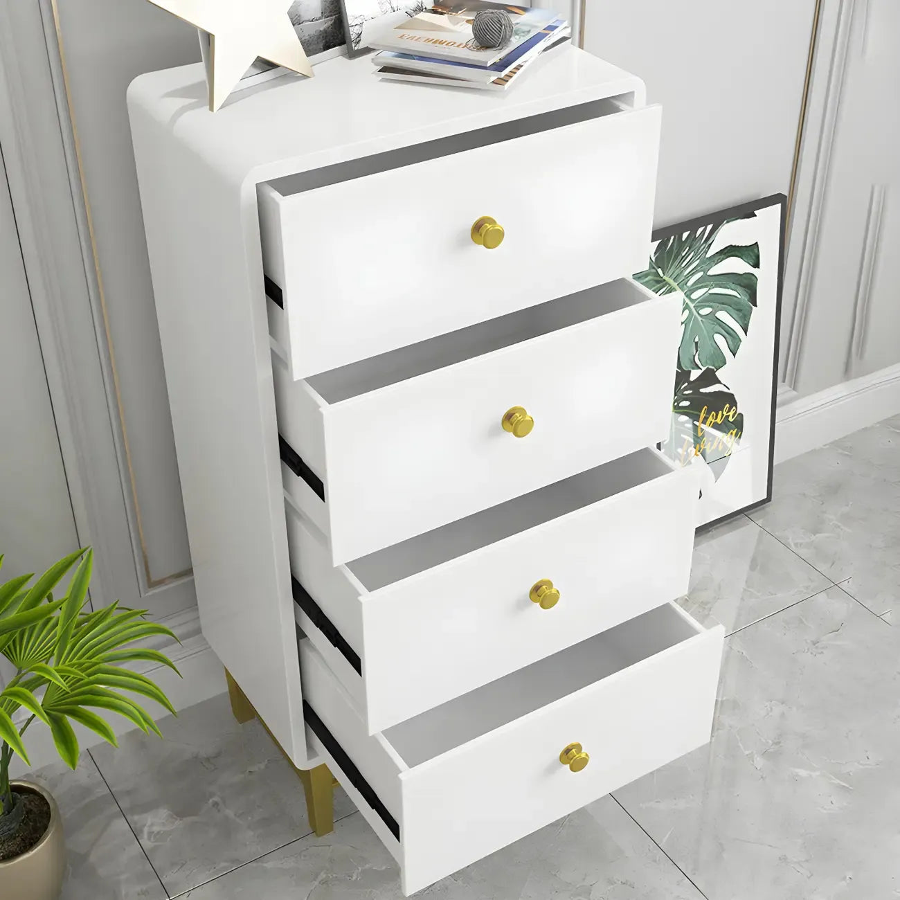 Glam White Narrow Gold Legs Bachelor Chest