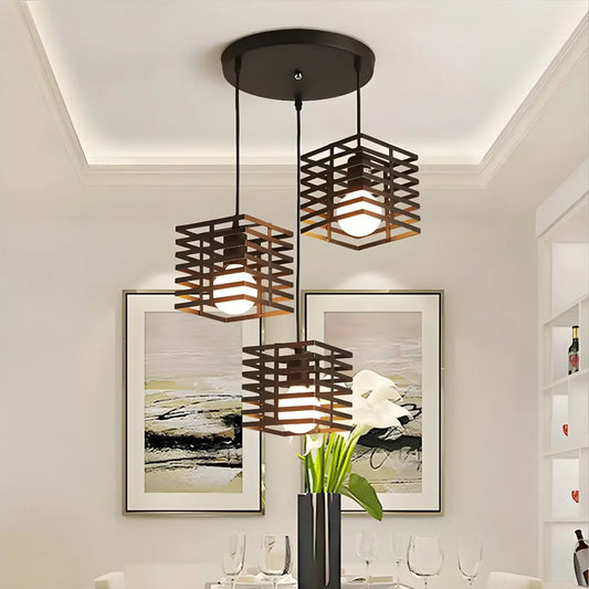 Industrial Black 3-Light Lantern Pendant Light
