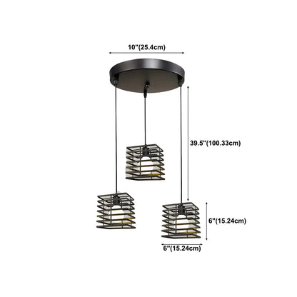 Industrial Black 3-Light Lantern Pendant Light
