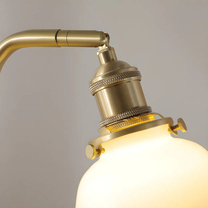 Retro Brown Gold Glass Wood Base Arched Table Lamp