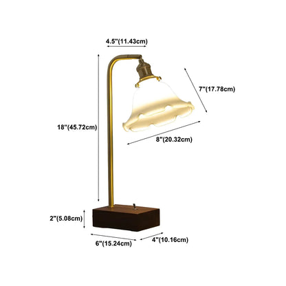 Retro Brown Gold Glass Wood Base Arched Table Lamp