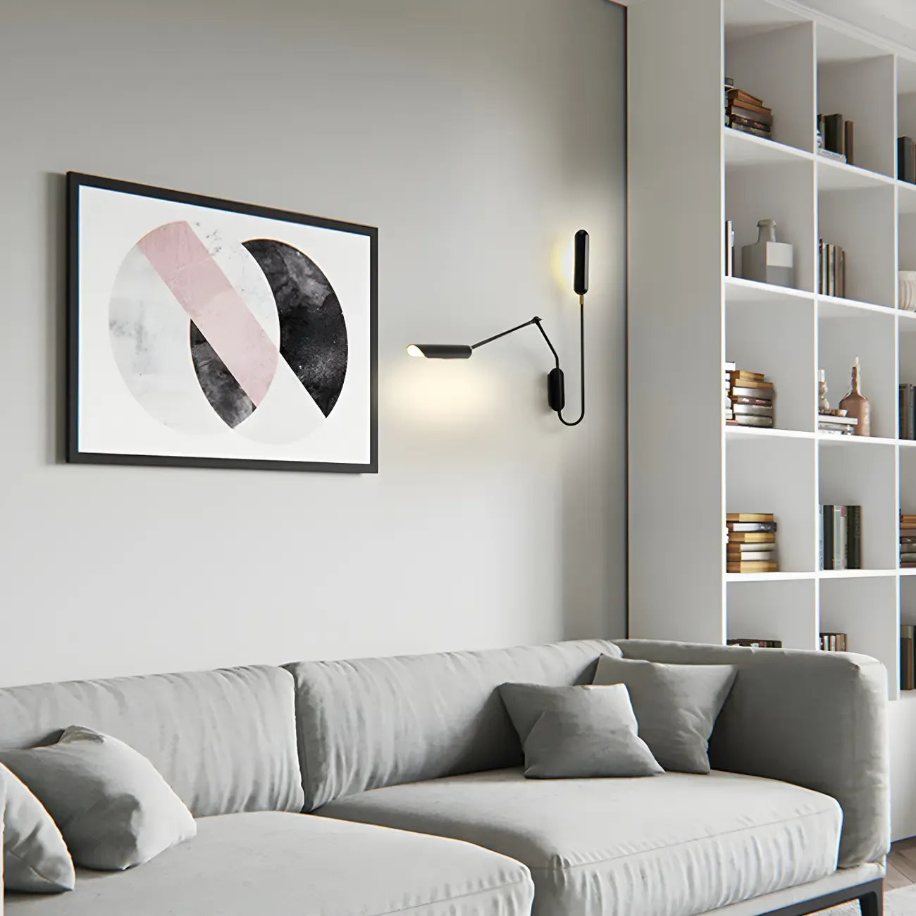 Modern Black Metal 2-Light Swing Arm Wall Light
