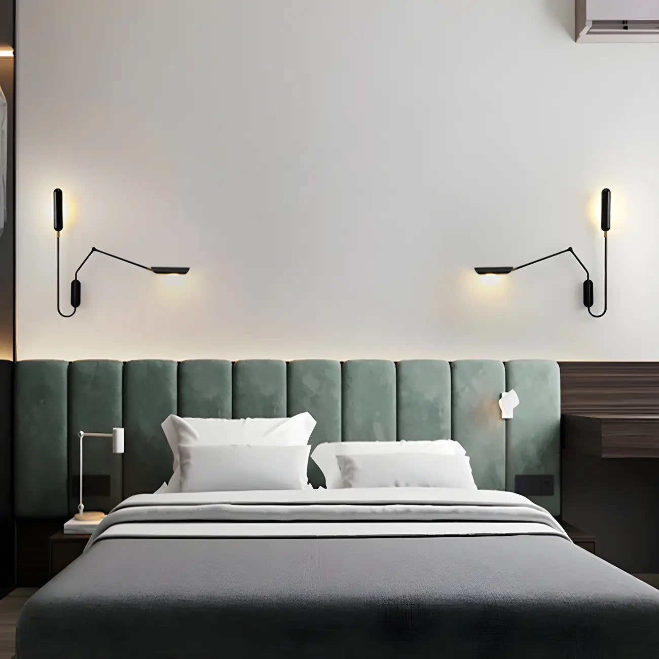Modern Black Metal 2-Light Swing Arm Wall Light