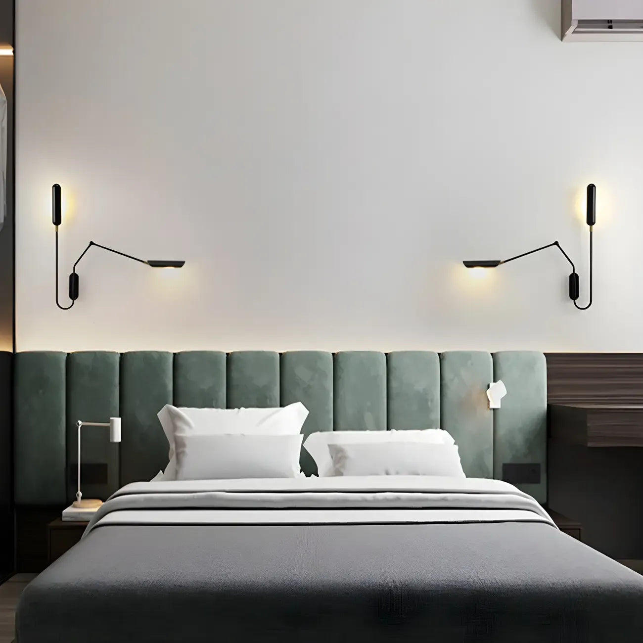 Modern Black Metal 2-Light Swing Arm Wall Light