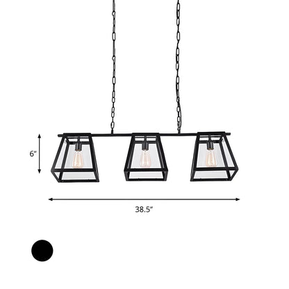 Industrial Black Metal 3-Light Pyramid Island Pendant Light