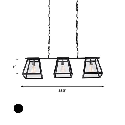Industrial Black Metal 3-Light Pyramid Island Pendant Light