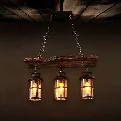 Rustic Industrial Large Wood Island Chandelier