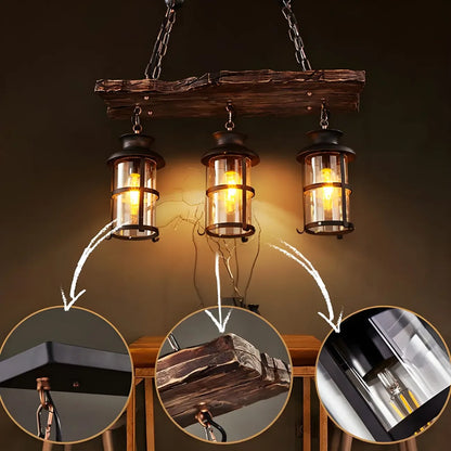 Rustic Industrial Large Wood Island Chandelier