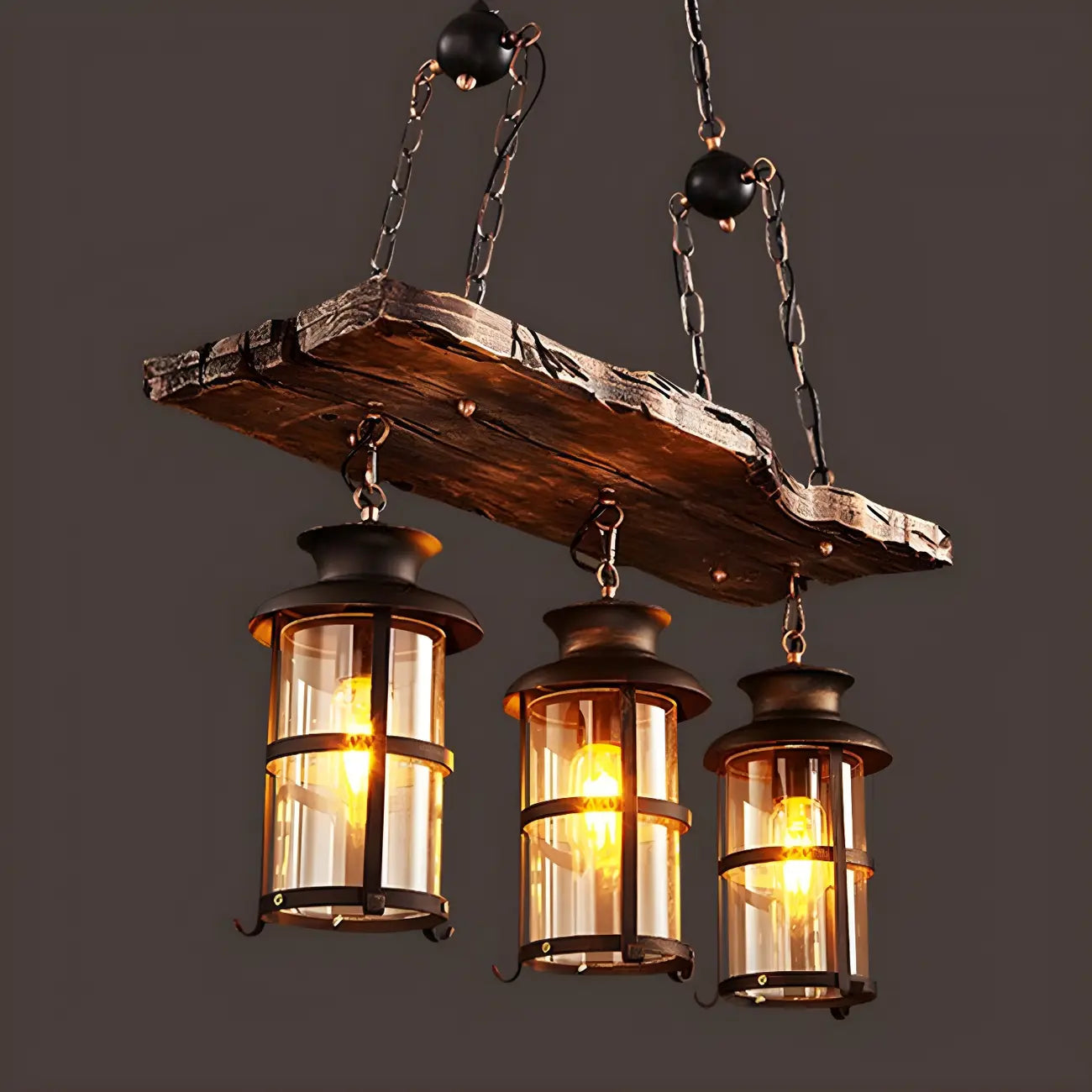 Rustic Industrial Large Wood Island Chandelier