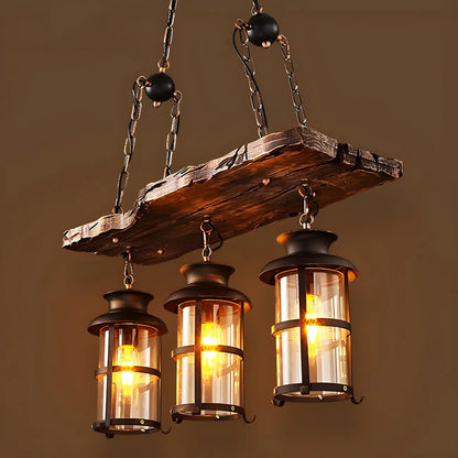 Rustic Industrial Large Wood Island Chandelier