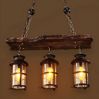 Rustic Industrial Large Wood Island Chandelier