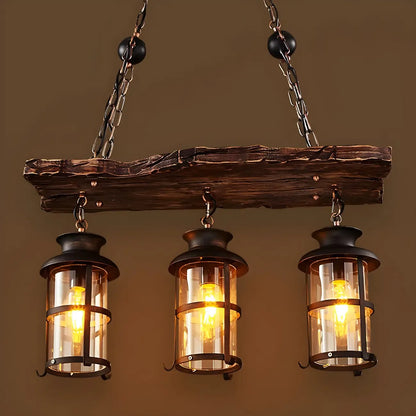 Rustic Industrial Large Wood Island Chandelier