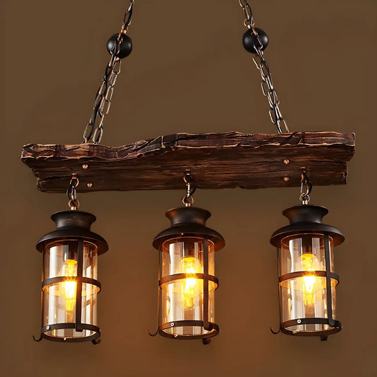 Rustic Industrial Large Wood Island Chandelier