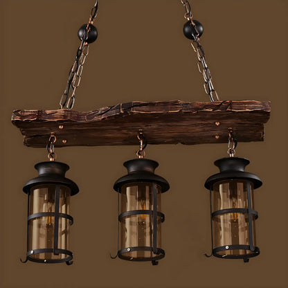 Rustic Industrial Large Wood Island Chandelier