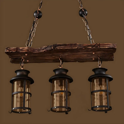 Rustic Industrial Large Wood Island Chandelier