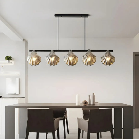 Modern Shell Glass Metal Island Pendant Light for Kitchen